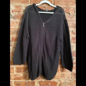 Black cotton 3/4 sleeve hoodie sweater